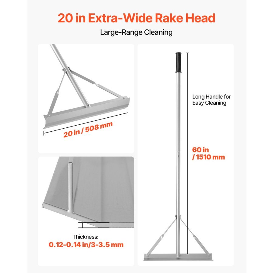 VEVOR Aluminum Landscape Rake – 60 in Handle, 20 in Head