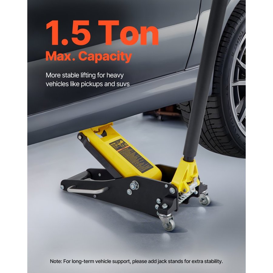 VEVOR Floor Jack, 1.5 Ton Low Profile Floor Jack, Aluminum And Steel Racing Floor Jack With Dual Pistons Quick Lift Pump, Floor Jack Lifting Range 80 mm-365 mm