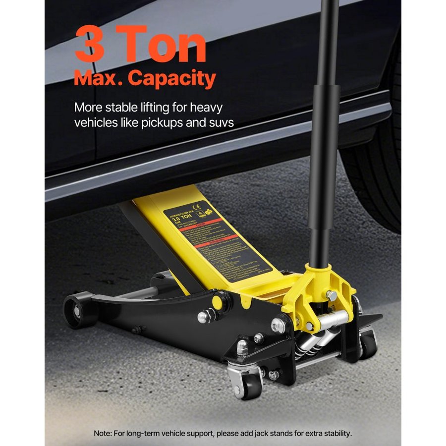 VEVOR Floor Jack, 3 Ton Low Profile Floor Jack, Heavy-duty Steel Racing Floor Jack with Dual Pistons Quick Lift Pump, Floor Jack Lifting Range 3.35"-19.69"