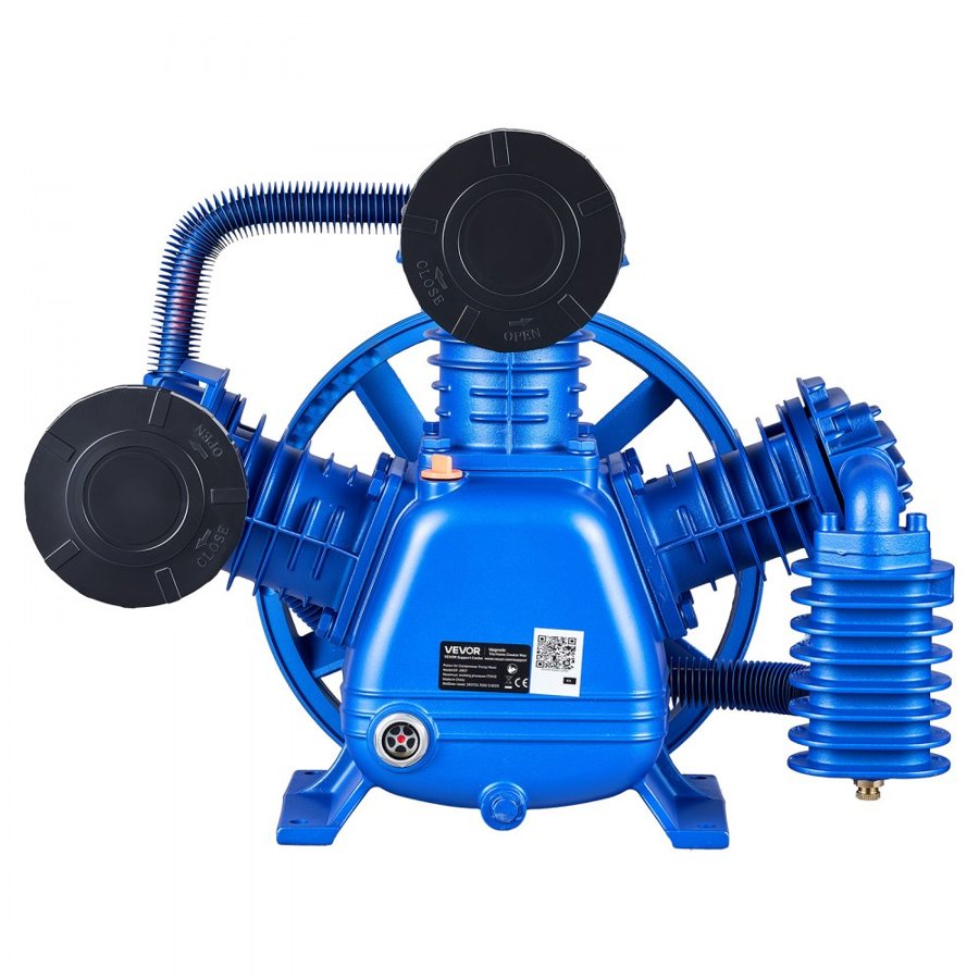 VEVOR Air Compressor Pump Head, 3.73 kW 422 L/min, 3-Cylinder Oil-Lubricated Air Compressor Pump Head, Dual-Stage Cast Iron Replacement Head with Max 12 Bar Pressure for Woodworking Auto Repair