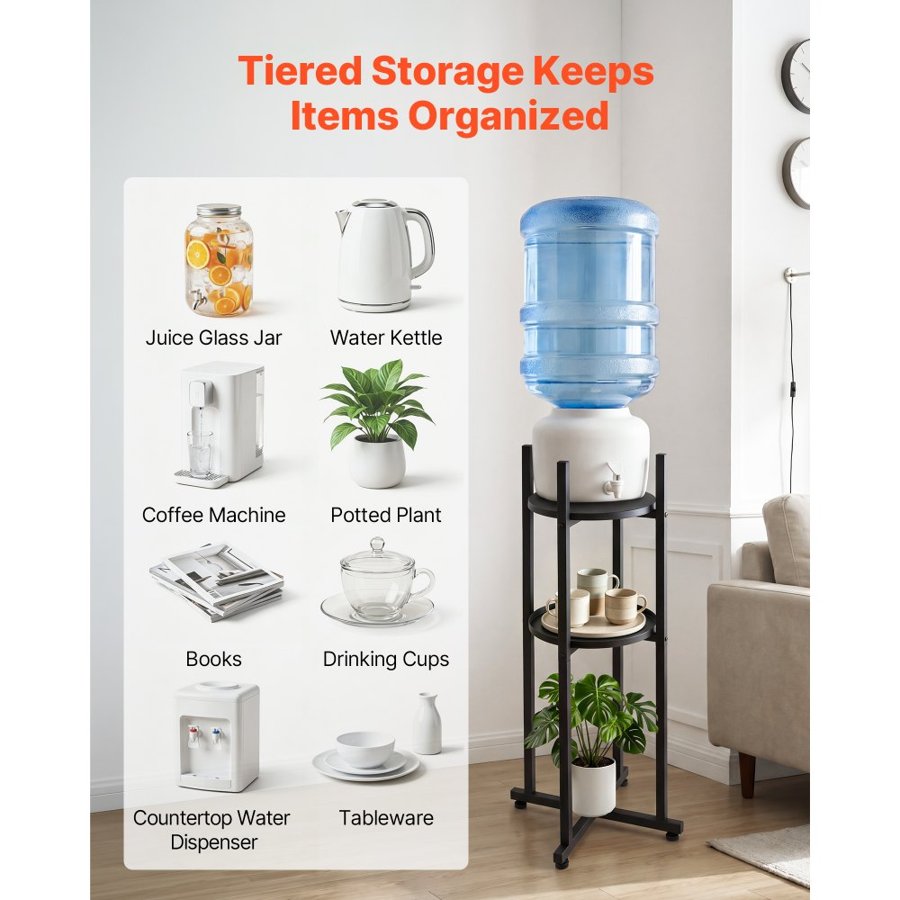 VEVOR Water Dispenser Stand – 2-Tier Steel, 19 kg Rack