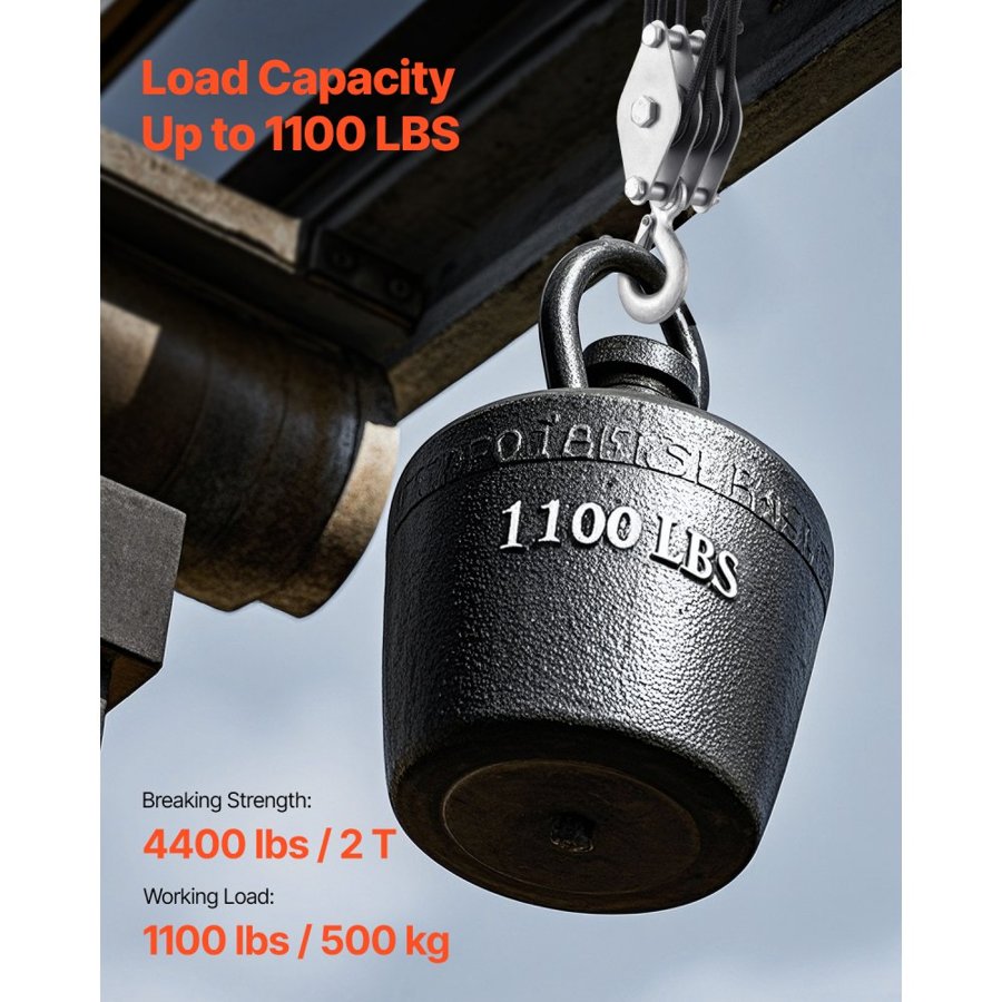 VEVOR Rope Hoist Pulley System - 4400 lbs, 100 FT Length