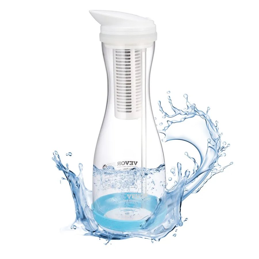 VEVOR Water Filter Pitcher, 6 Cup Glass Water Filter Dispenser, Fast & Compact Fridge-friendly Water Filtration System, No BPA, Lasts 3 Months or 211 Gallons, Reduces Chlorine, Rust, Odors, PFOA/PFOS