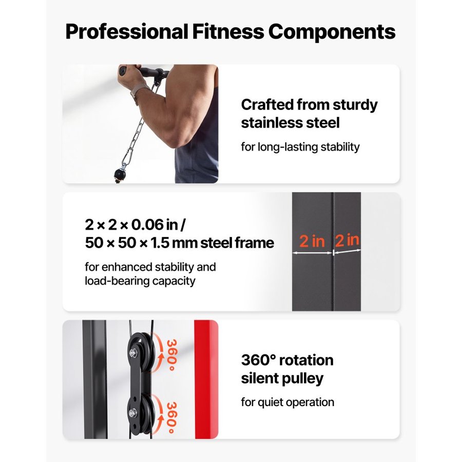 VEVOR LAT Pull Down Machine, 3-in-1 Row Cable Machine, Cable Machines Home Gym with 3-Level Adjustable Seat, 4-Level Adjustable Foam Roller, Load 181kg Lat Tower for Back, Chest, Tricep, Black