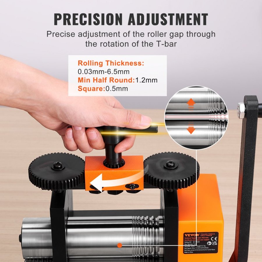 VEVOR Rolling Mill, 2.95"/75 mm Jewelry Rolling Mill Machine, 1: 2 Gear Ratio, 3-in-1 Multi-function Rolling Mill, 0.03-6.5mm Press Thickness for Metal Jewelry Making Sheet Square Wire Semicircle