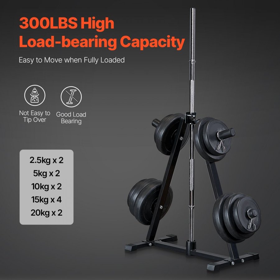 VEVOR Weight Plate Rack, A Frame Weight Plate Tree for 2-Inch Weight Plates, Standard Weight Plate Tree, 300 lbs Load Capacity Weight Storage Holder, Home Gym Barbell Rack Storage Stand, Black