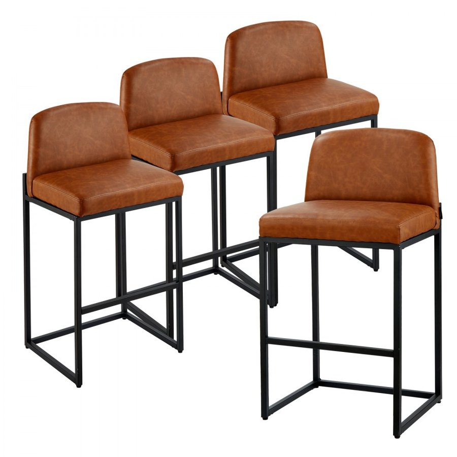 VEVOR Brown Leather Counter Height Stools – 4 bar, 330 LBS