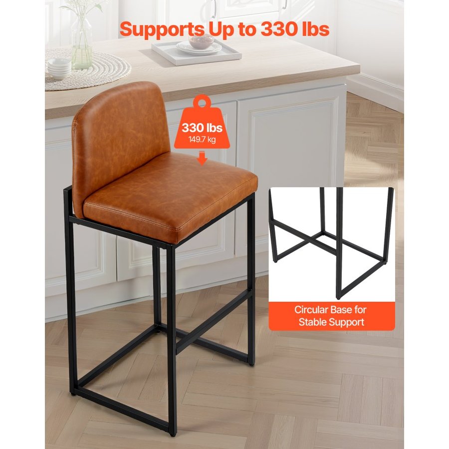 VEVOR Brown Leather Counter Height Stools – 4 bar, 330 LBS