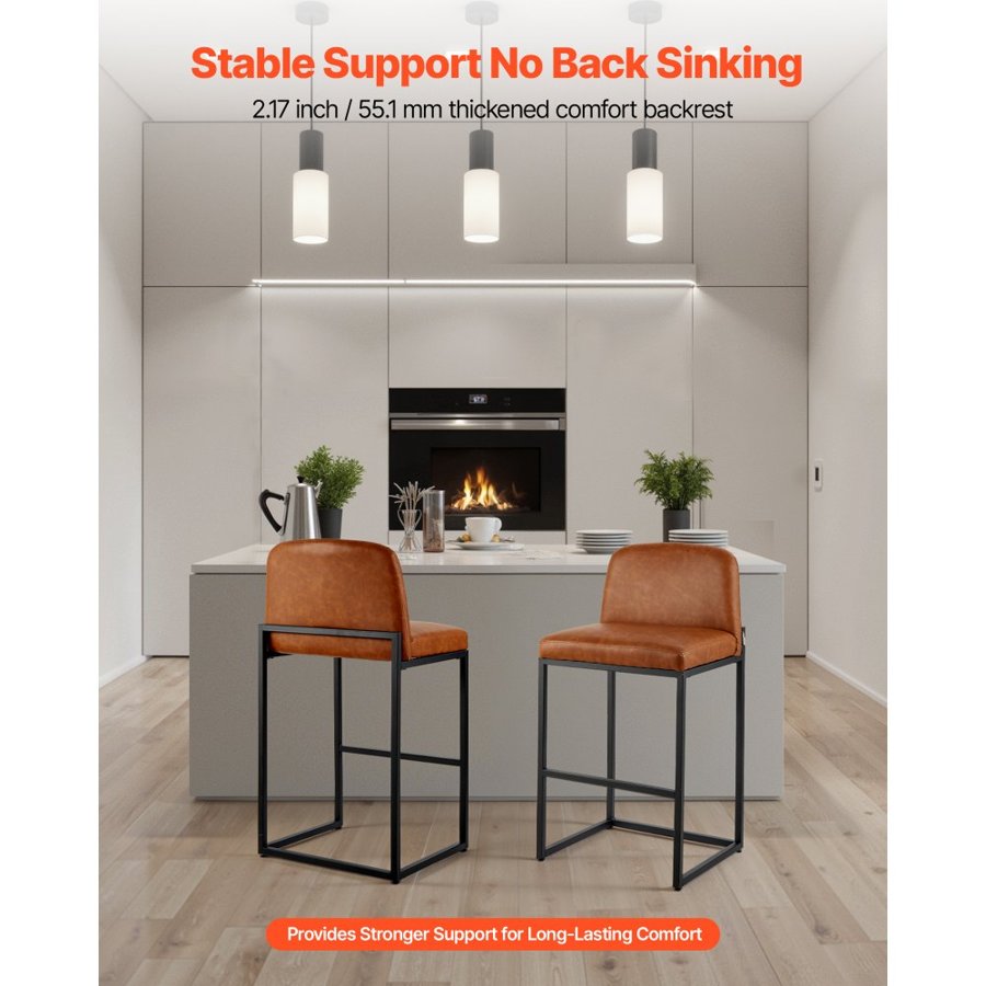 VEVOR Brown Leather Counter Height Stools – 4 bar, 330 LBS