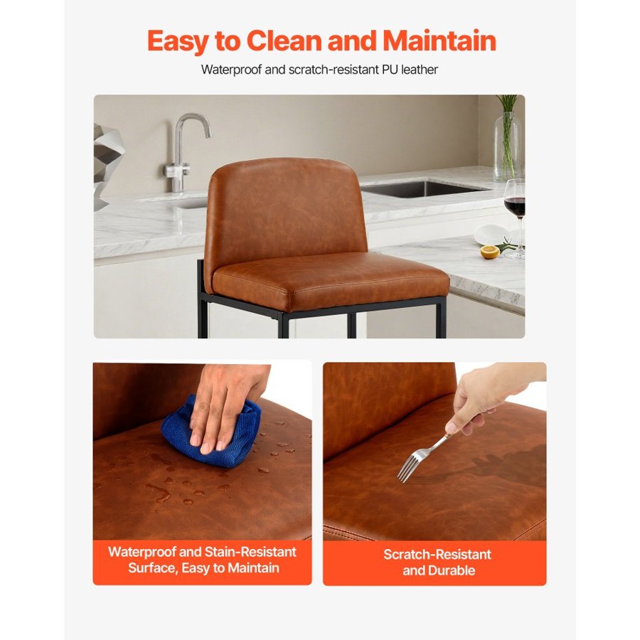 VEVOR Brown Leather Counter Height Stools – 4 bar, 330 LBS