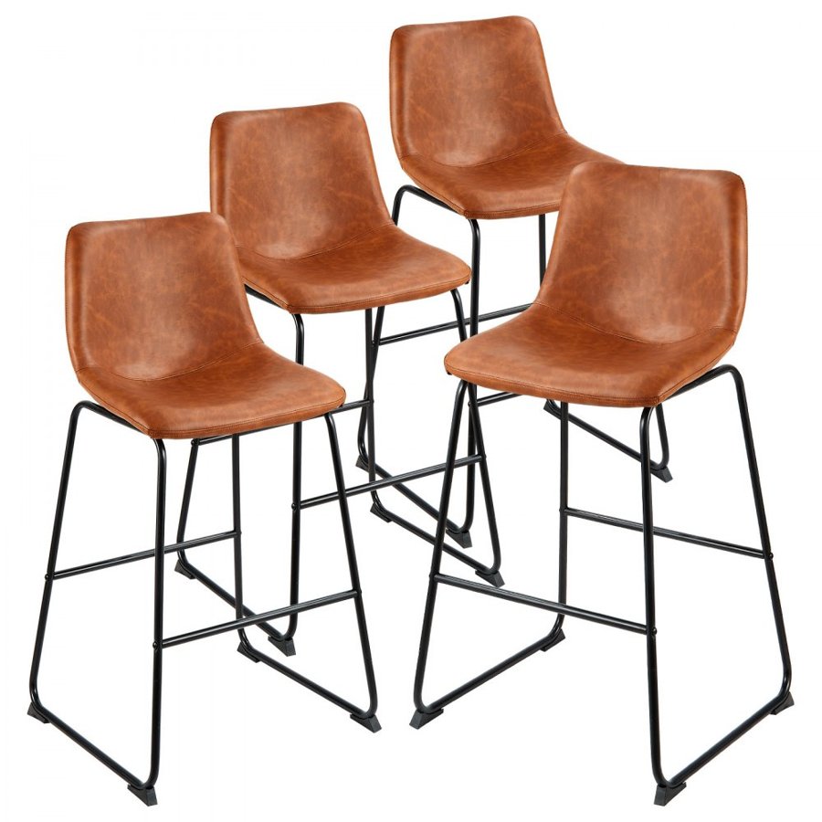 VEVOR Bar Stool Set of 4, 65cm Counter Height Stools, Modern PU Leather Counter Barstool with Backrest, Metal Legs, Easy Assembly Armless Bar Chair, Island Barstool for Kitchen, Dining Room, Brown