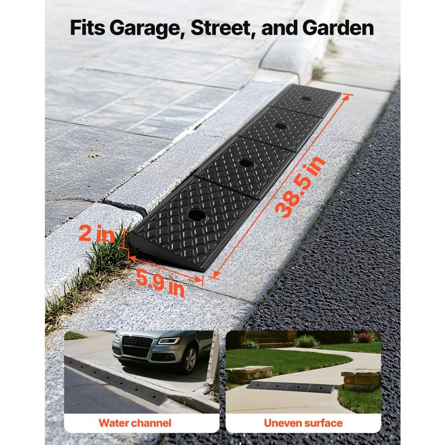 VEVOR Rubber Curb Ramp, 15 Tons Load Capacity, 50.8 mm Rise Height Heavy Duty Rubber Threshold Ramp with Drainage Tank for Wheelchairs, Strollers, Motorcycles, Cars, Lawn Mowers & Trailers, 2 Pack