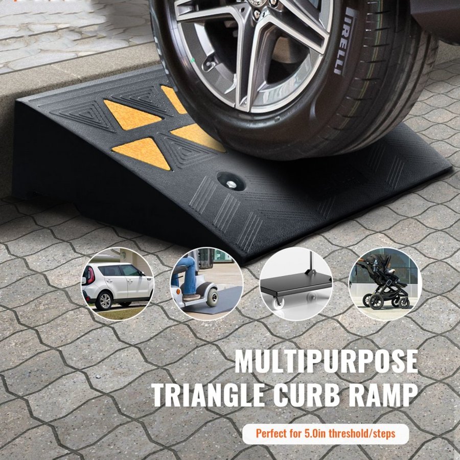 VEVOR Rubber Curb Ramp 2 Pack, 12.7 cm Rise Height Heavy-Duty 150,000 lbs/15 T Capacity Threshold Ramps, Driveway Ramps with Stable Grid Structure for Cars, Wheelchairs, Bikes, Motorcycles