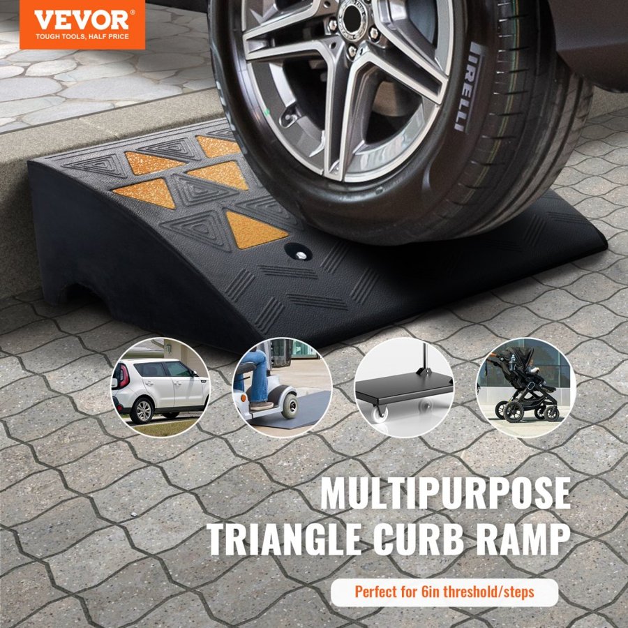 VEVOR Rubber Curb Ramp 2 Pack, 15.2 cm Rise Height Heavy-Duty 15000 kg/15 T Capacity Threshold Ramps, Driveway Ramps with Stable Grid Structure for Cars, Wheelchairs, Bikes, Motorcycles