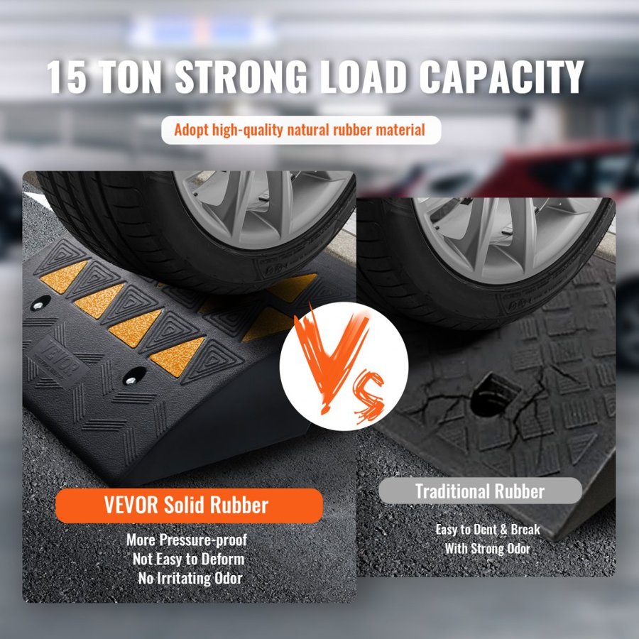 VEVOR Rubber Curb Ramp 2 Pack, 15.2 cm Rise Height Heavy-Duty 15000 kg/15 T Capacity Threshold Ramps, Driveway Ramps with Stable Grid Structure for Cars, Wheelchairs, Bikes, Motorcycles