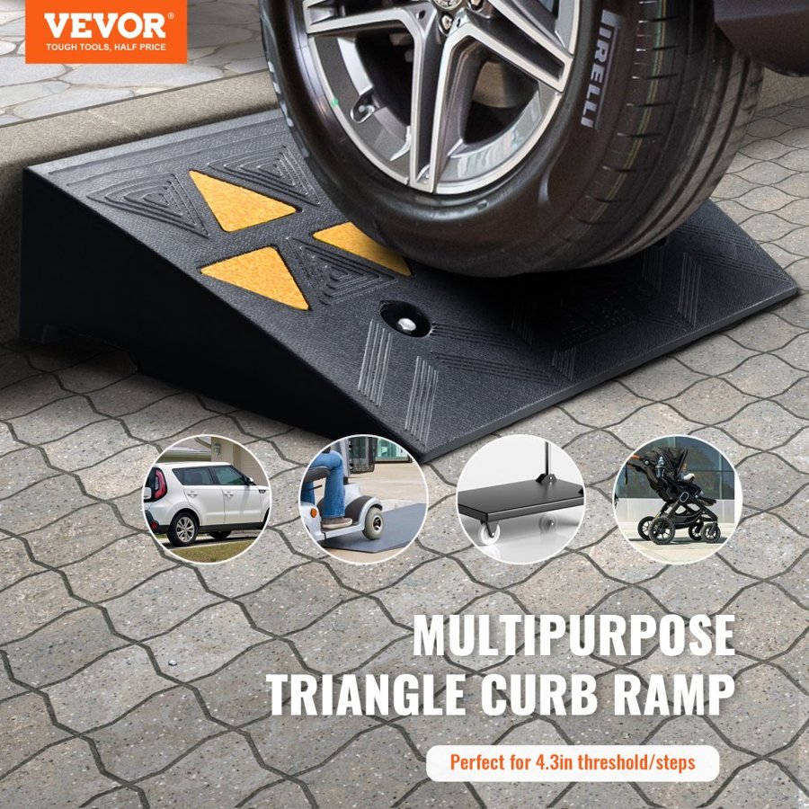 VEVOR Rubber Curb Ramp 2 Pack, 4.3" Rise Height Heavy-Duty 33069 lbs/15 T Capacity Threshold Ramps, Driveway Ramps with Stable Grid Structure for Cars, Wheelchairs, Bikes, Motorcycles