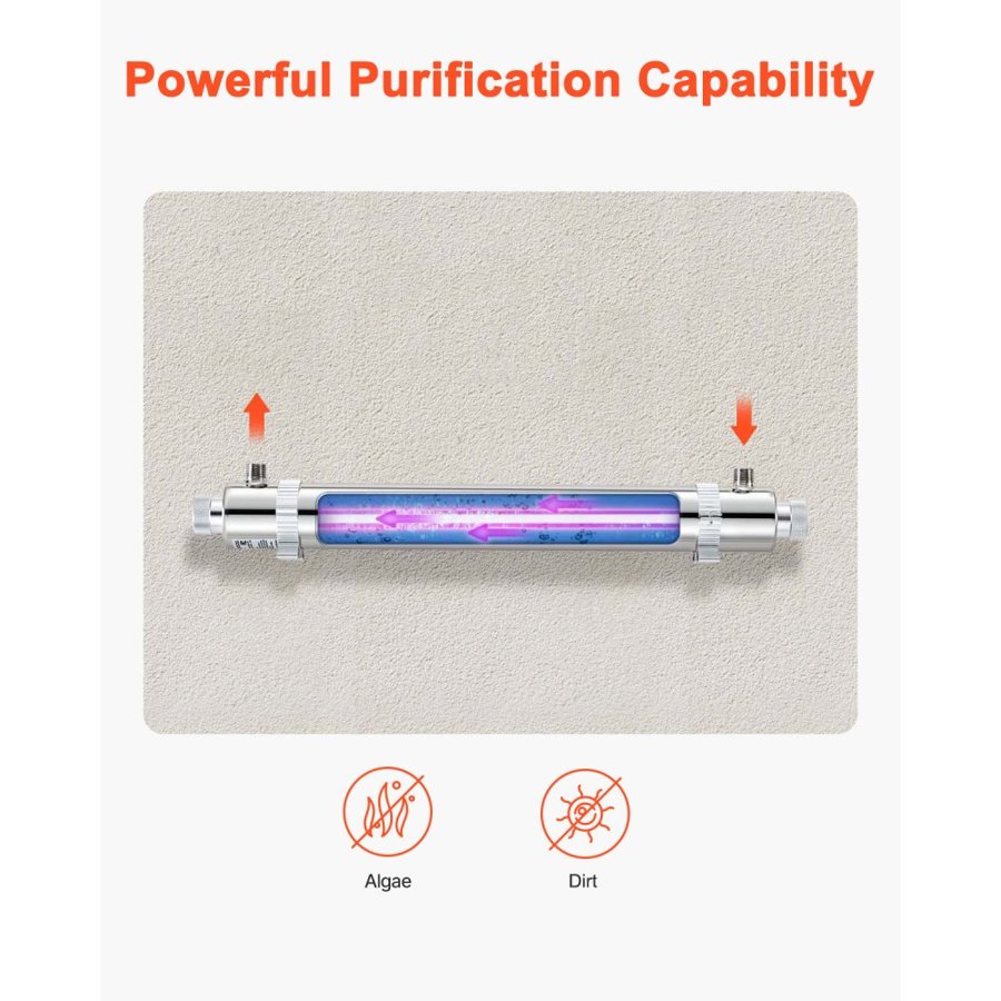 VEVOR UV Water Purifier, 25W 6GPM, 220V Versatile Ultraviolet Water Purifier Filter with Stainless Steel Housing, Whole House UV Water Filter with Quartz Sleeve Fit for Shower/Drinking/Cleaning