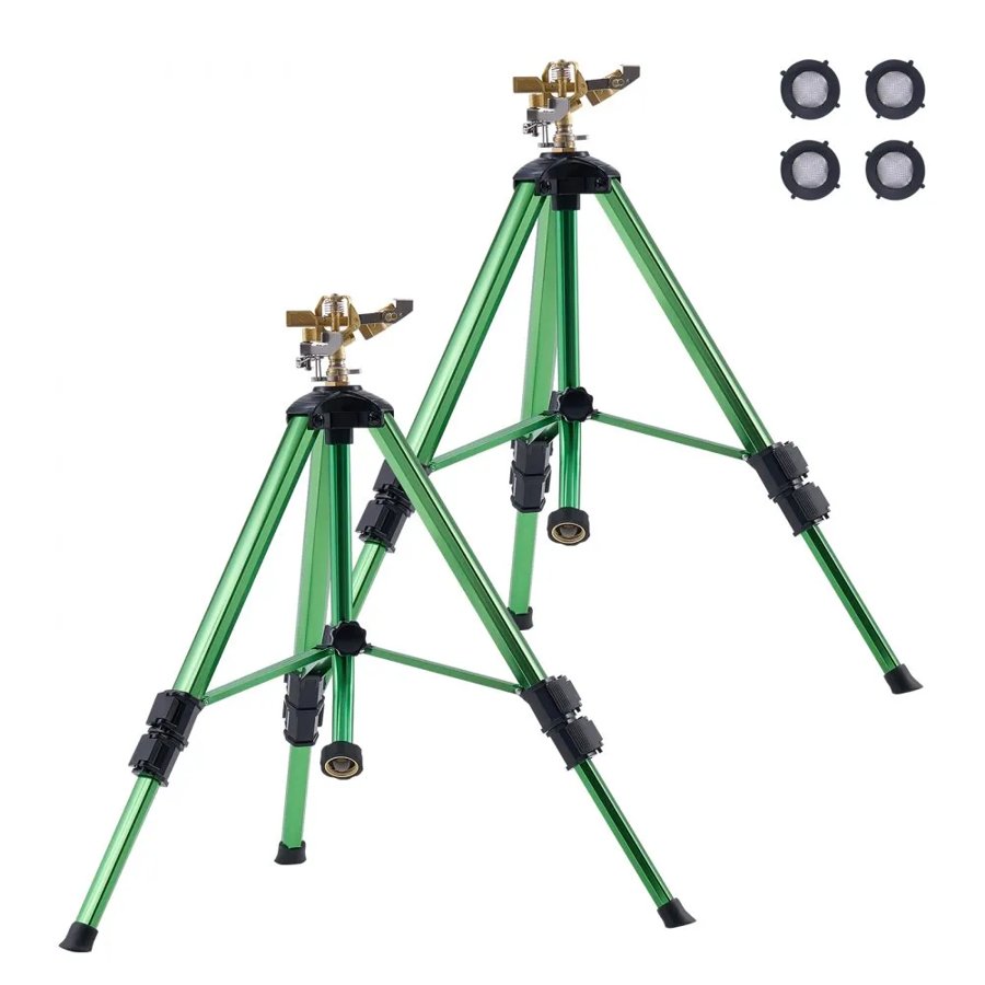 VEVOR Impact Sprinkler on Tripod Base, 2 Packs, Heavy Duty Tripod Sprinklers with Brass Head & G3/4" Connector, 360 Degree Large Area Irrigation Sprinkler, Adjustable Heights Sprinkler for Yard