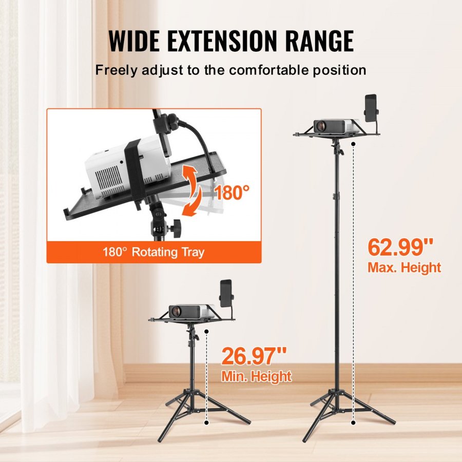 VEVOR Laptop Projector Stand – 26.97"–63", Adjustable Tripod
