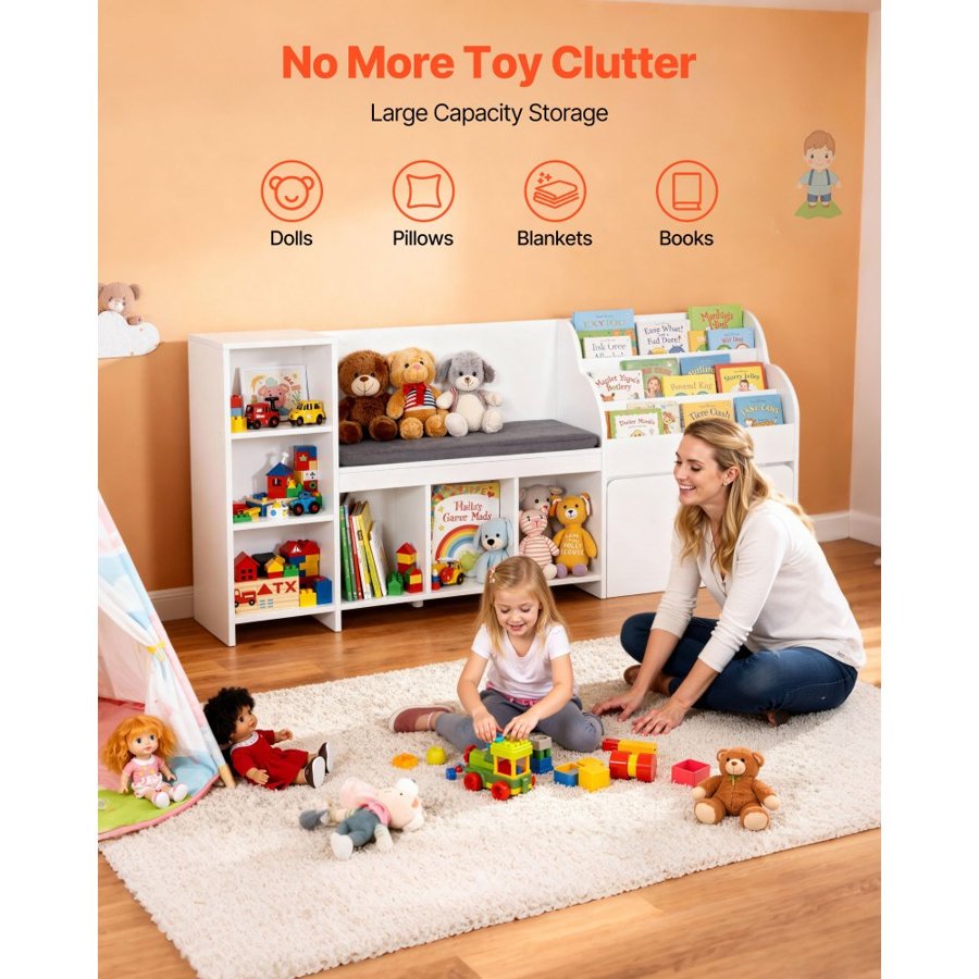 VEVOR Kids Bookshelf With Reading Nook – 66.9×15.8×31.5 Inch