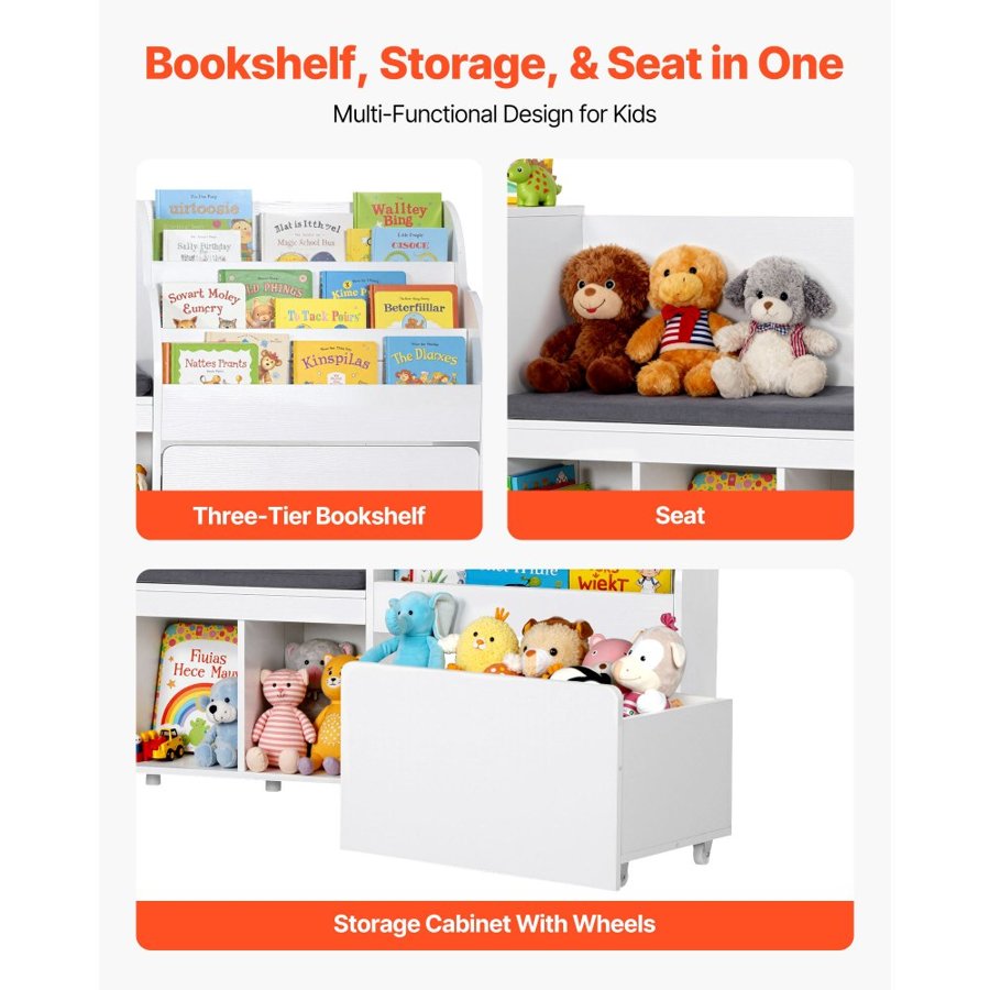 VEVOR Kids Bookshelf With Reading Nook – 66.9×15.8×31.5 Inch