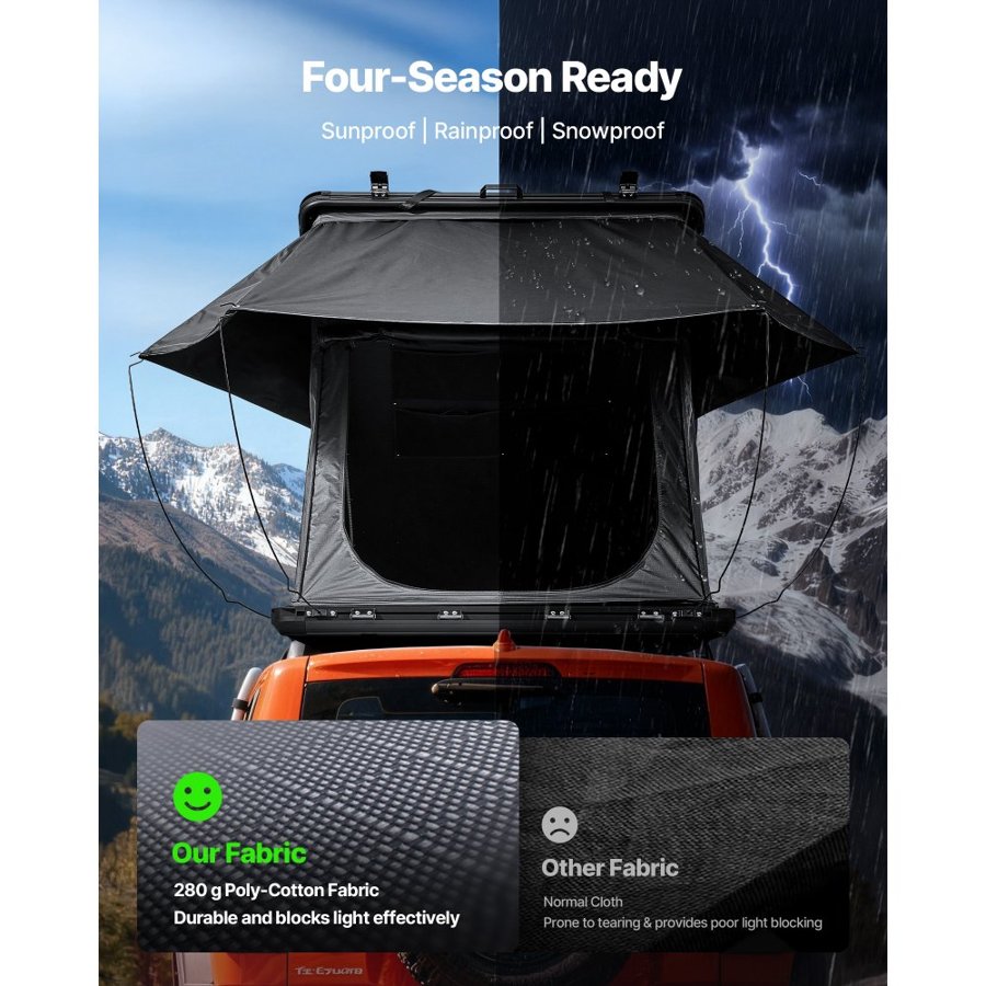 VEVOR Aluminum Hard Shell Rooftop Tent – 2-3 Person, 3000MM