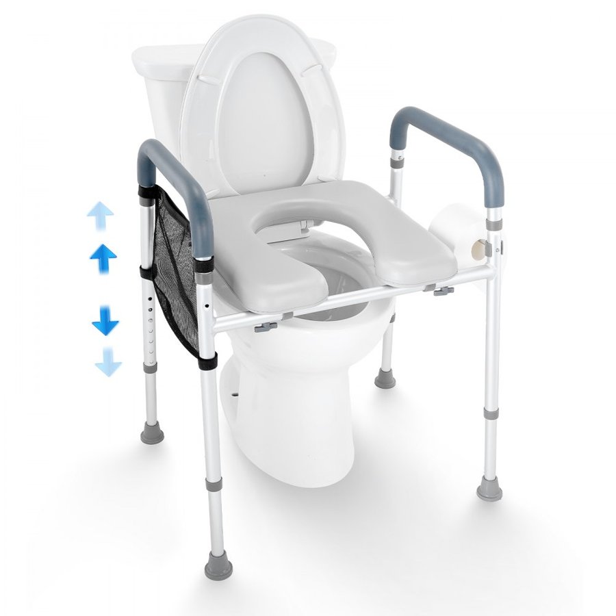 VEVOR Raised Toilet Seat, 7-Position Height Adjustment 490 - 640 mm, 158.7 kg Weight Capacity, with Comfort Padded Aluminum Frame, Universal Toilet Seat Riser, for Elderly, Handicap, Pregnant, Medical