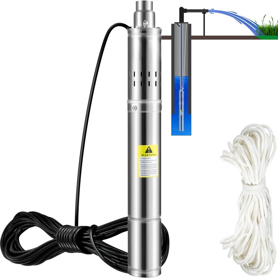 VEVOR Deep Well Submersible Pump – 550W, 108 m Head, IP68