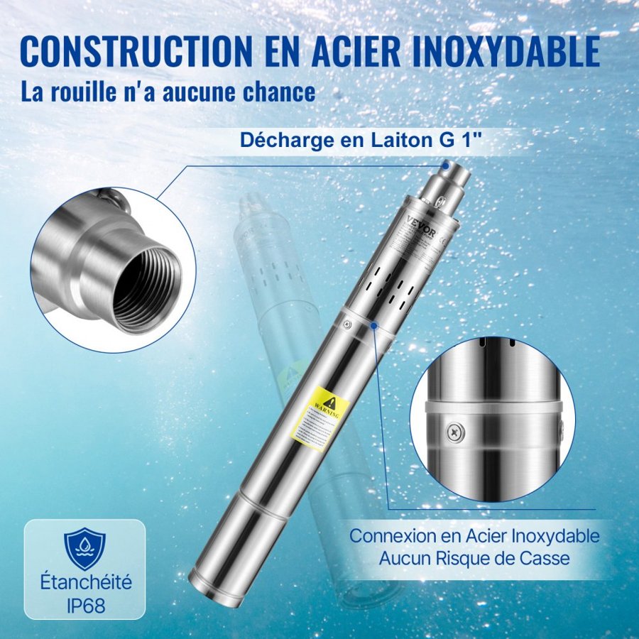 VEVOR Deep Well Submersible Pump – 550W, 108 m Head, IP68