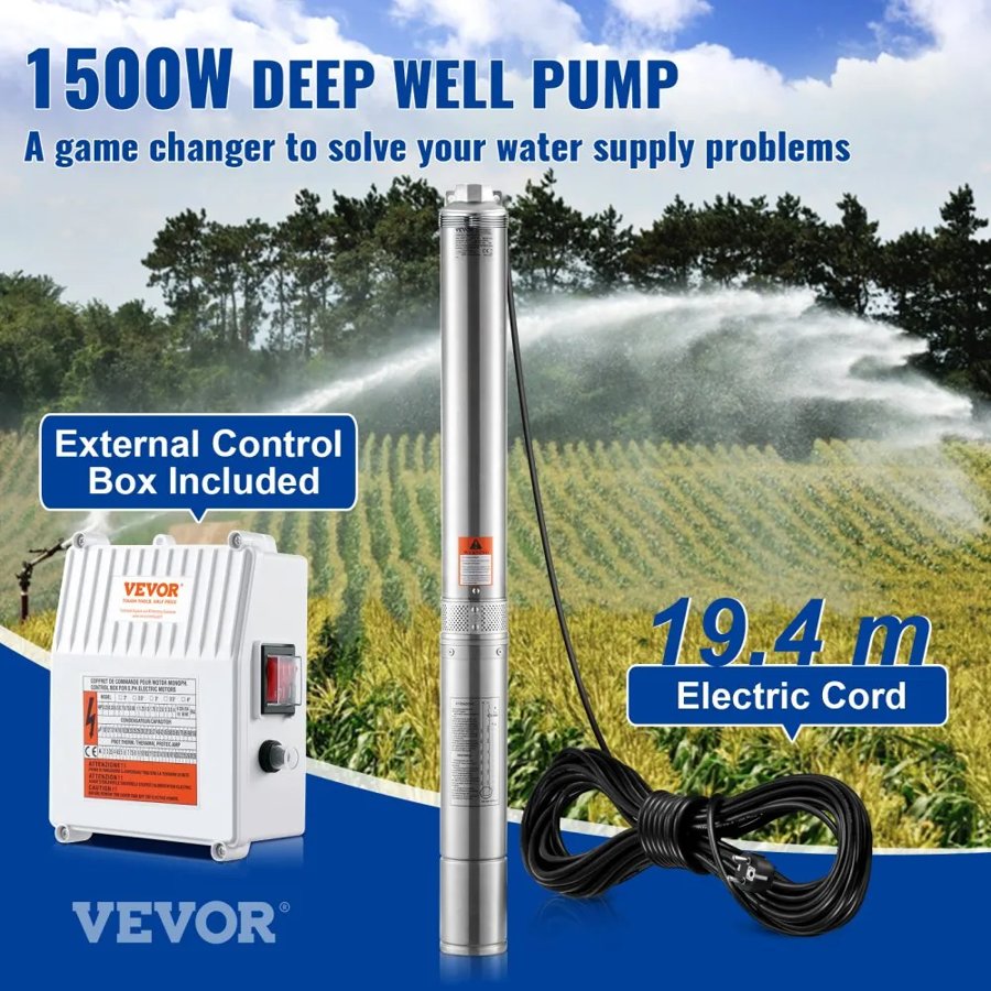 VEVOR Deep Submersible Pump – 2HP, 9.8 m³/h, 354 ft Head