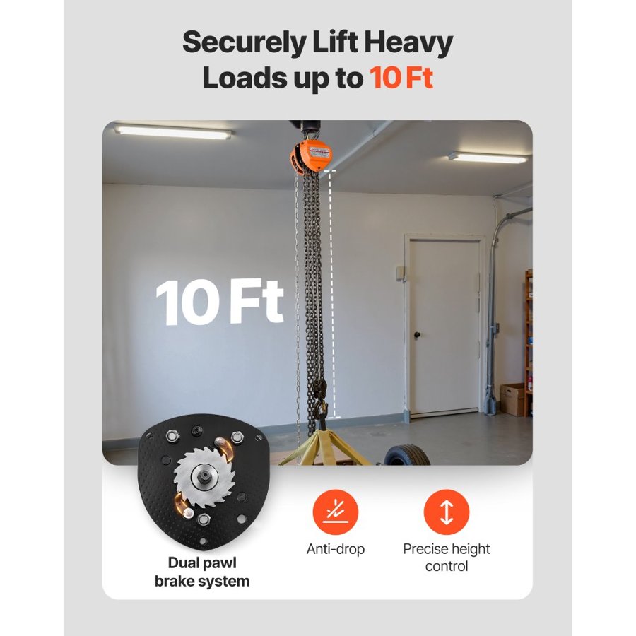VEVOR Hand Chain Hoist, 3 Ton Capacity, Manual Chain Block with Upgrade G80 Galvanized Chain, 3 m Lifting Height, Heavy Duty Pulley Hoist for Garage Warehouse Automotive Machinery, Orange