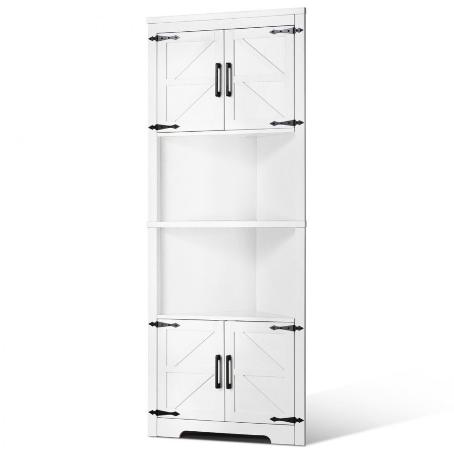VEVOR 68" Tall Corner Storage Cabinet, 6 Tiers Farmhouse Storage Cabinet with 4 Wooden Doors & Adjustable Shelves, Freestanding Corner Kitchen Cabinet for Living Room, Kitchen, Laundry Room, White