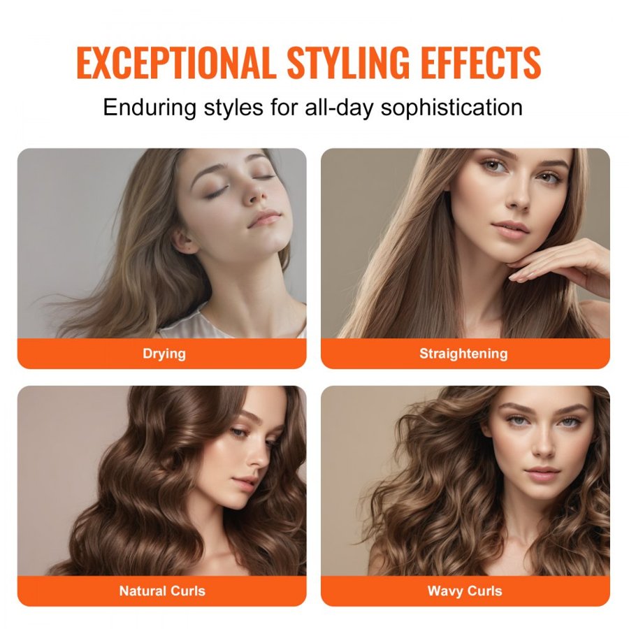 VEVOR Hair Air Styler and Dryer Brush, 4-in-1 Multi Hair Styler, 110,000 RPM High-Speed Ionic Hot Air Styler with 3 Brushes & 1 Nozzle, 4 Temp & 3-Speed Blow Dryer Brush for Curling Styling Volumizing