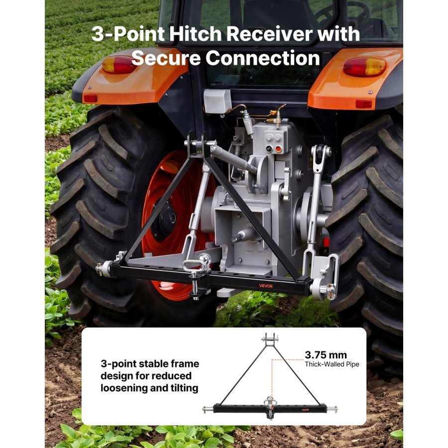 VEVOR 3 Point Trailer Hitch with Trailer Ball, 3 Pt Quick Hitch Attachment, Tractor Tow Drawbar Adapter, Compatible with Category 2 Tractor, Kubota, Mahindra, Ford, Yanmar, John Deere, Massey Ferguson