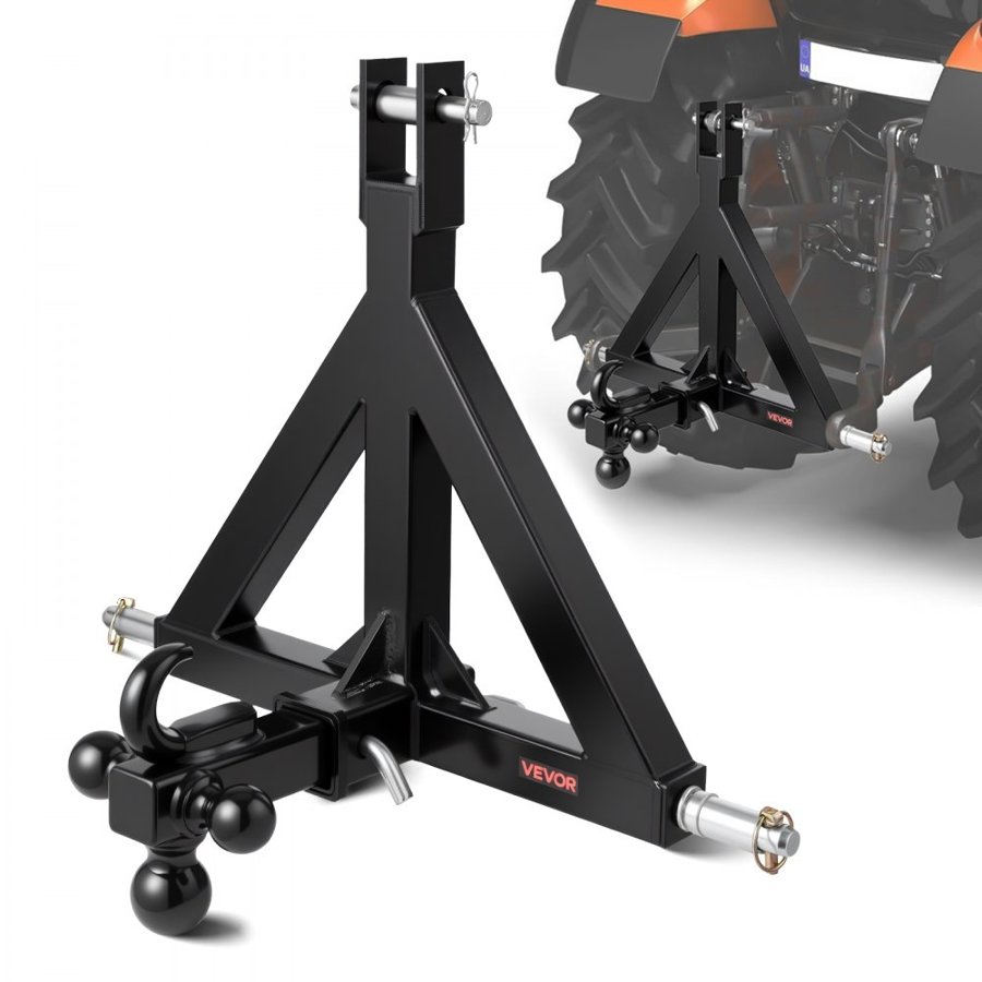 VEVOR 3 Point Trailer Hitch 2 in Receiver, 3pt Quick Hitch Attachment with 3 Trailer Balls, Tractor Tow Drawbar Adapter, Compatible with Kubota, Mahindra, Ford, Yanmar, John Deere, Massey Ferguson