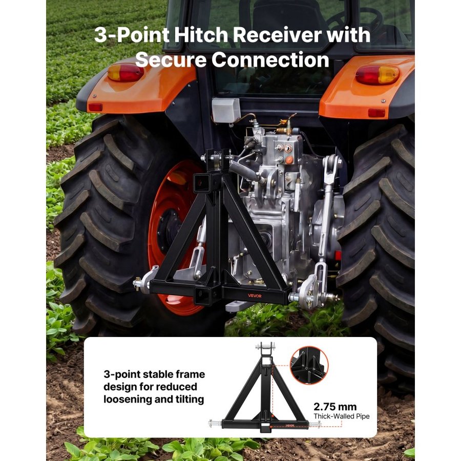 VEVOR 3 Point Trailer Receiver Hitch – Cat 1, 2" Tow