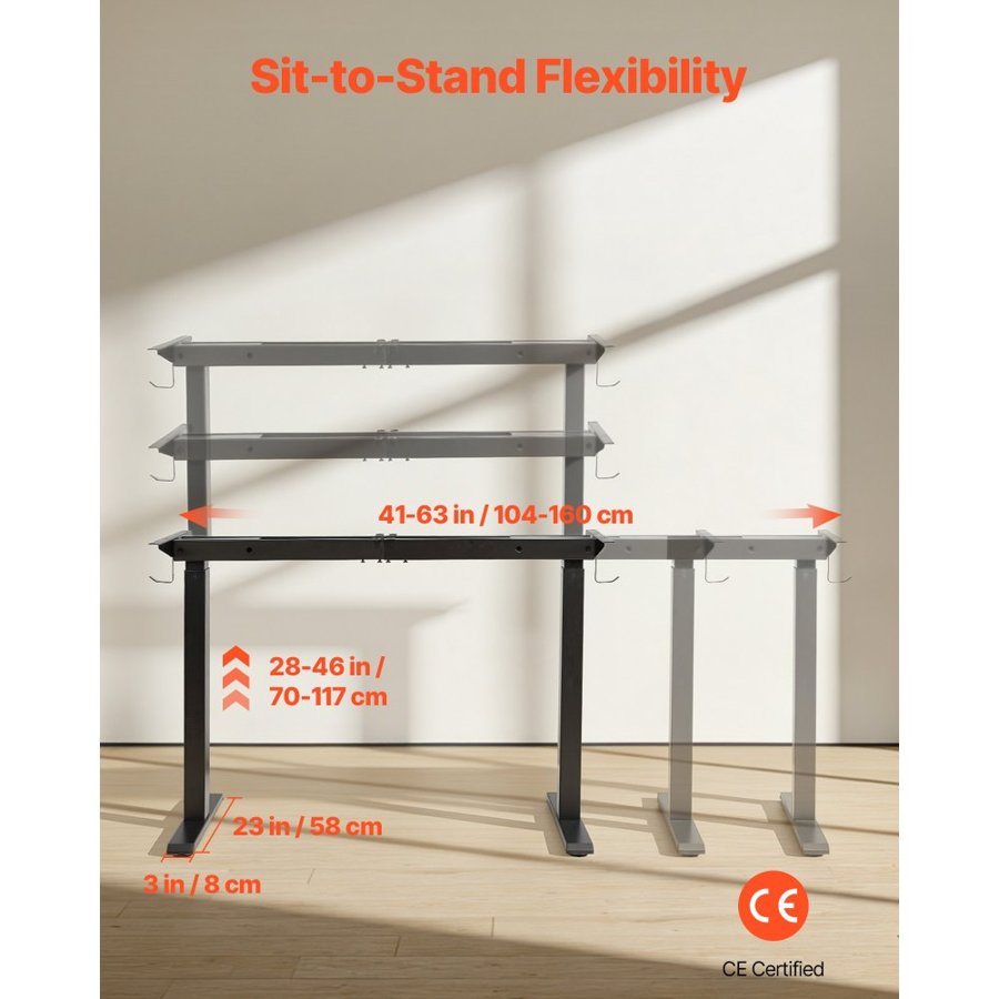 VEVOR Sit to Stand Desk Frame – 28-46 in, 4 Presets