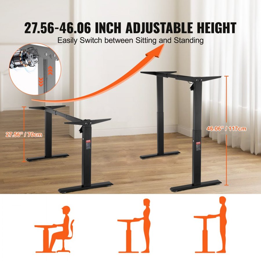 VEVOR Electric Stand Up Desk Frame – 70-117 cm, 80 kg