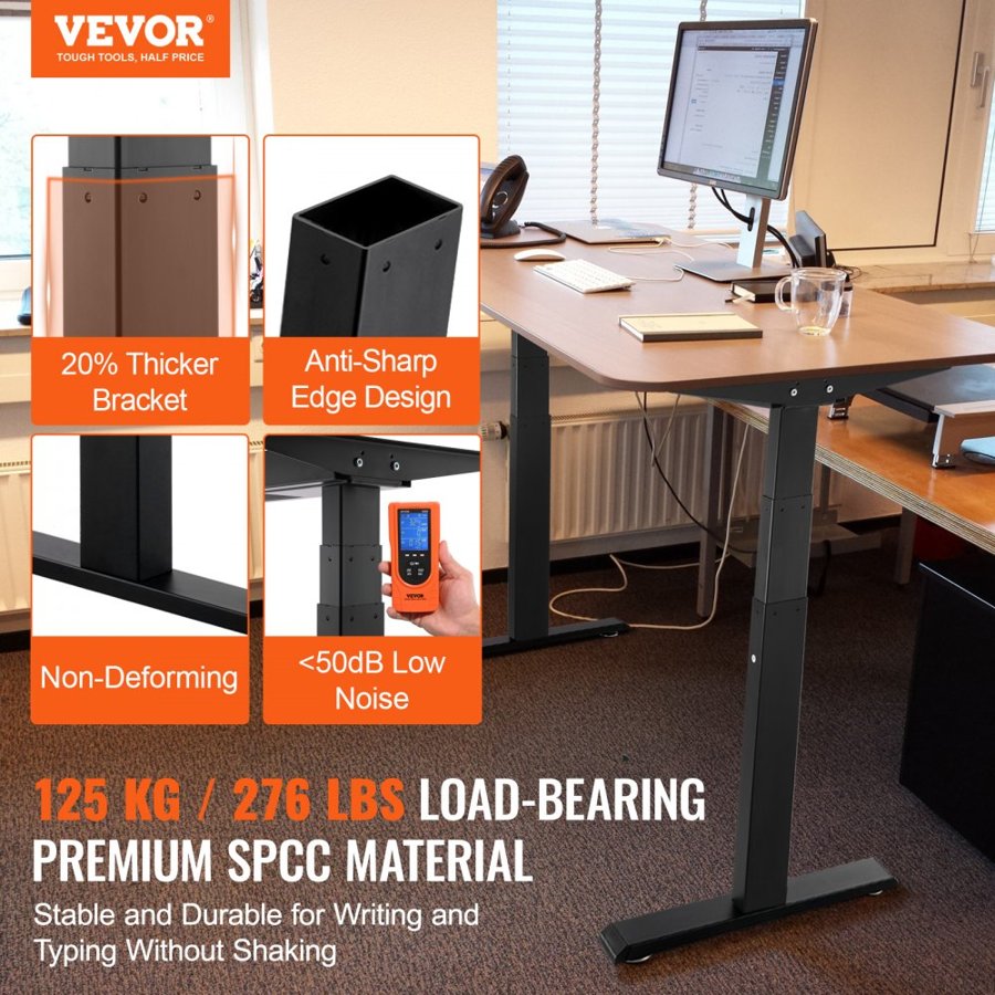 VEVOR Dual Motor Standing Desk Frame – 65- 129 cm H, Black