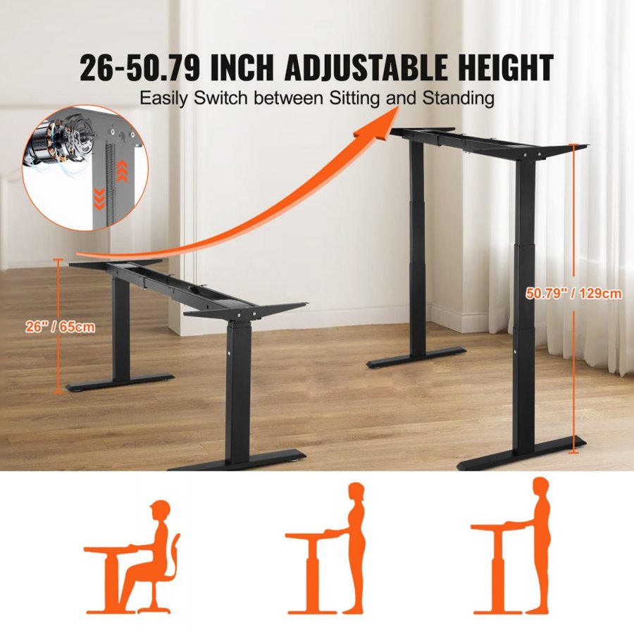 VEVOR Dual Motor Standing Desk Frame – 65- 129 cm H, Black