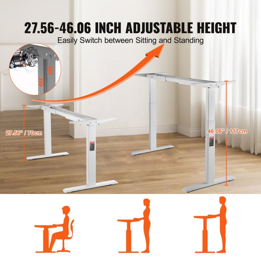 VEVOR Dual Motor Stand Up Desk Frame – 27.6"-46.1" Height