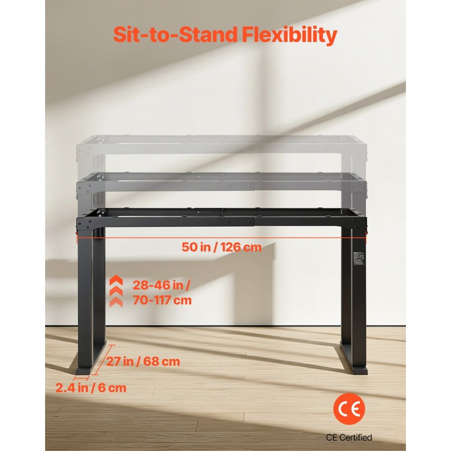 VEVOR 4 Leg Standing Desk Frame – Dual Motor, 70-117 cm