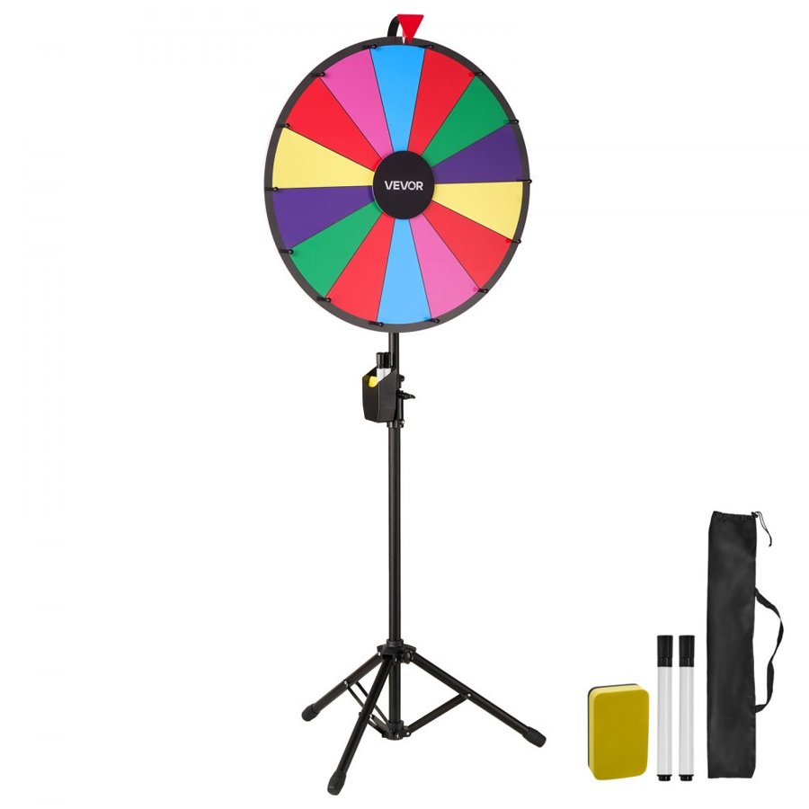 VEVOR 24" Prize Wheel – 14 Slots, Tripod Stand, 2 Markers