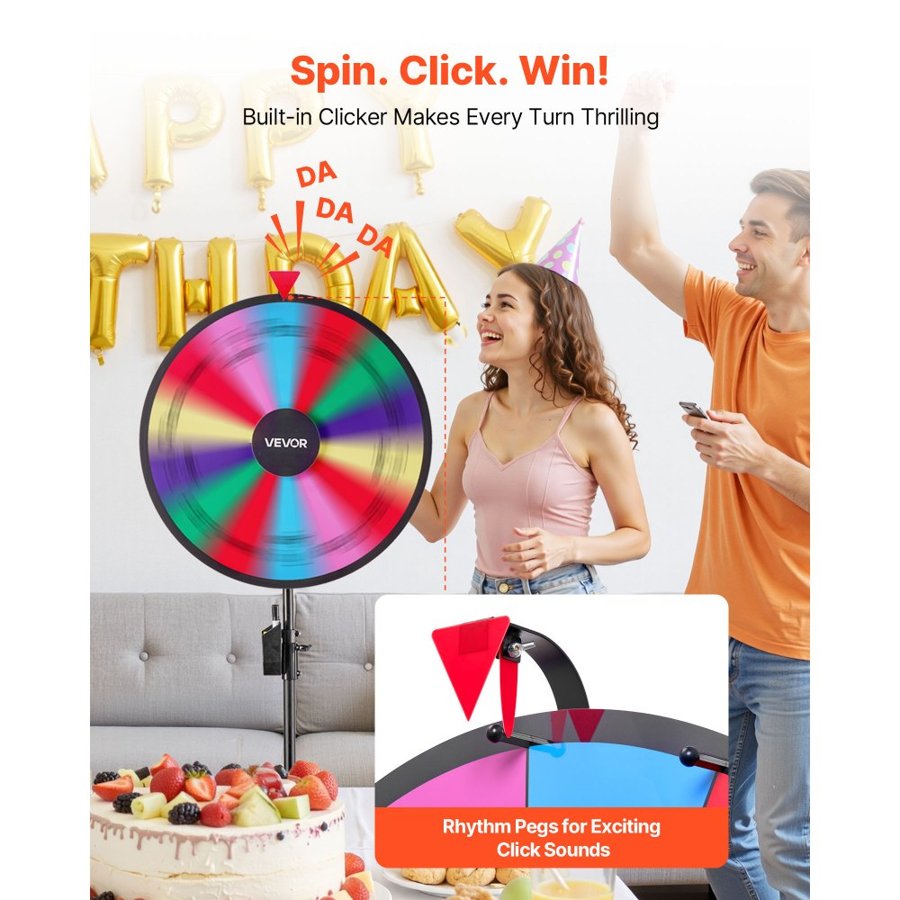VEVOR 24" Prize Wheel – 14 Slots, Tripod Stand, 2 Markers