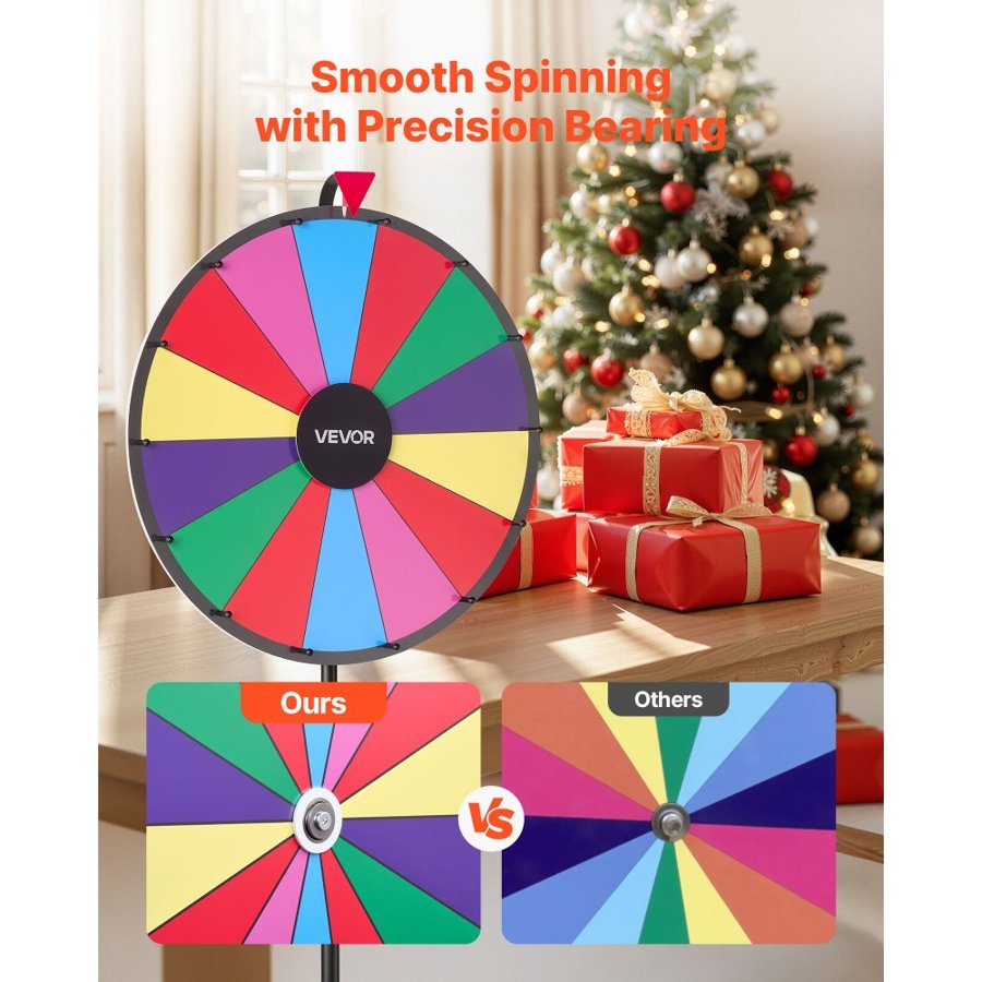 VEVOR 24" Prize Wheel – 14 Slots, Tripod Stand, 2 Markers