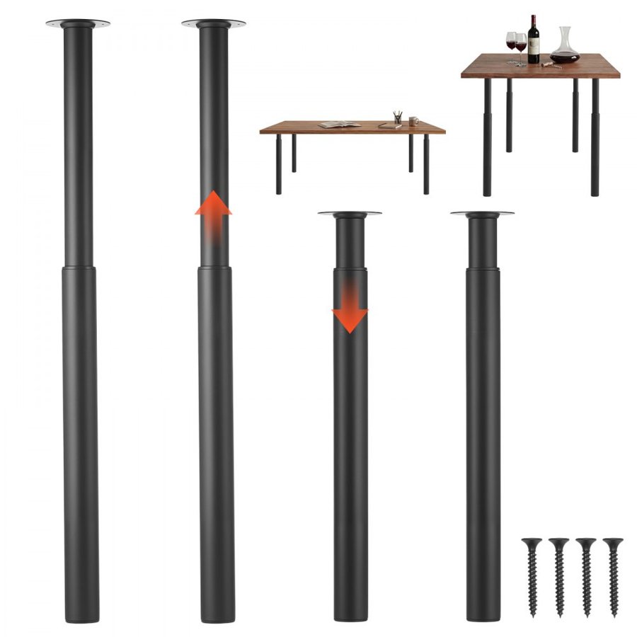 VEVOR Adjustable Table Legs, 710-1100 mm Steel Furniture Legs, 544 kg Max Load Heavy Duty, Quick Installation, Ideal for Home Office Desk DIY, Coffee Dinner Bar Tables, Workbenches, Set of 4, Black