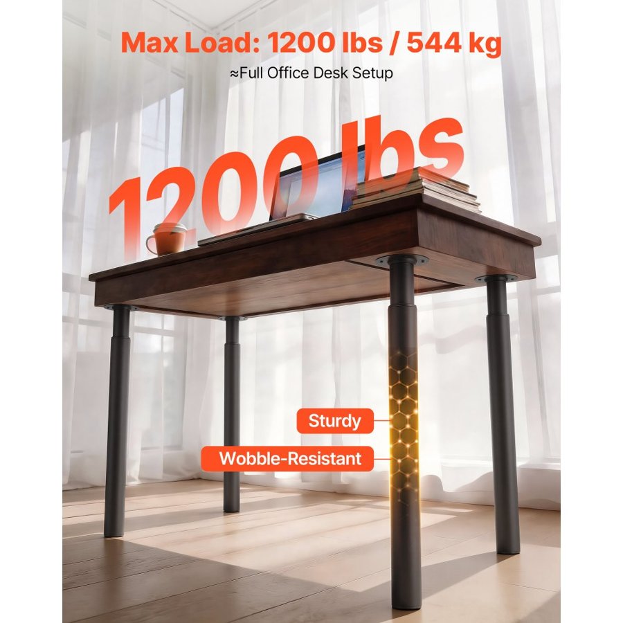 VEVOR Adjustable Table Legs, 710-1100 mm Steel Furniture Legs, 544 kg Max Load Heavy Duty, Quick Installation, Ideal for Home Office Desk DIY, Coffee Dinner Bar Tables, Workbenches, Set of 4, Black
