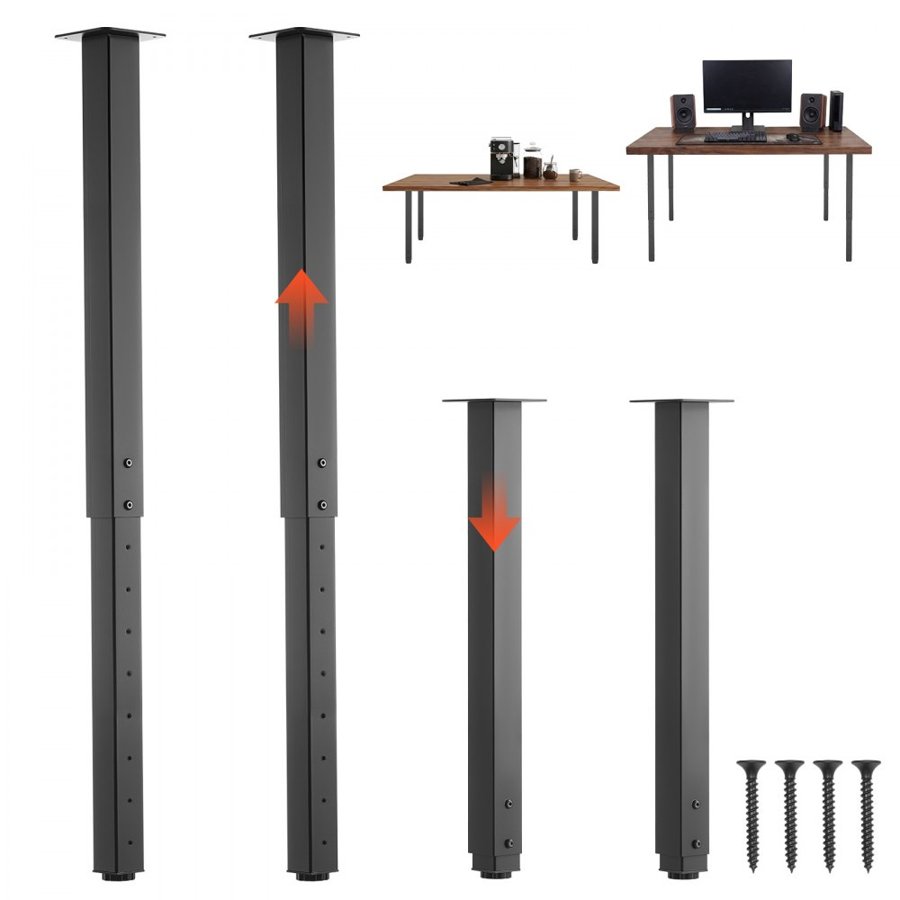 VEVOR Adjustable Table Legs, 610-1016 mm Square Steel Furniture Legs, 544 kg Max Load Heavy Duty, Quick Installation, for Home Office Desk DIY, Coffee Dinner Bar Tables, Workbenches, 4 PCS, Black