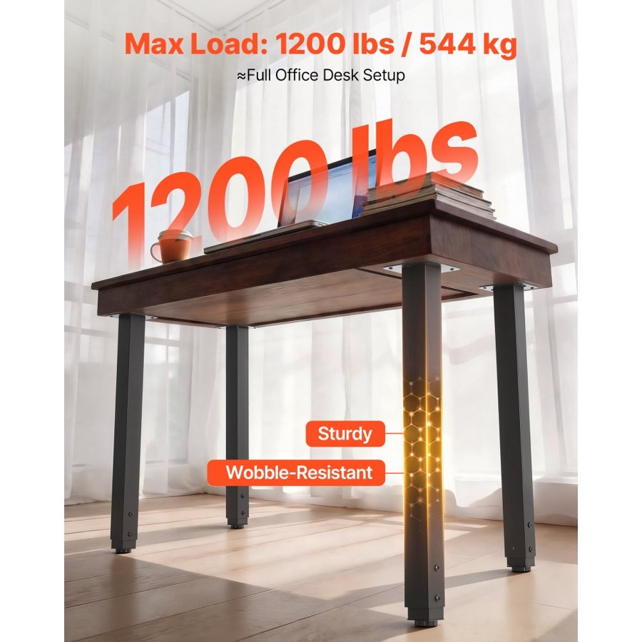 VEVOR Adjustable Table Legs, 610-1016 mm Square Steel Furniture Legs, 544 kg Max Load Heavy Duty, Quick Installation, for Home Office Desk DIY, Coffee Dinner Bar Tables, Workbenches, 4 PCS, Black
