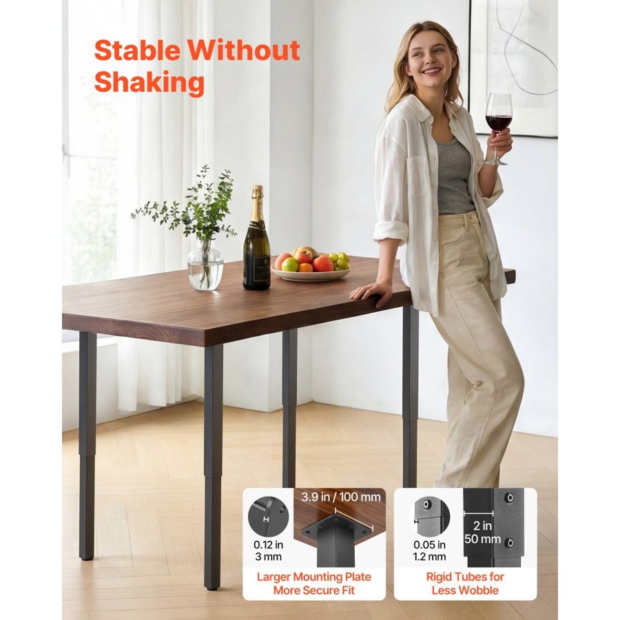 VEVOR Adjustable Table Legs, 610-1016 mm Square Steel Furniture Legs, 544 kg Max Load Heavy Duty, Quick Installation, for Home Office Desk DIY, Coffee Dinner Bar Tables, Workbenches, 4 PCS, Black